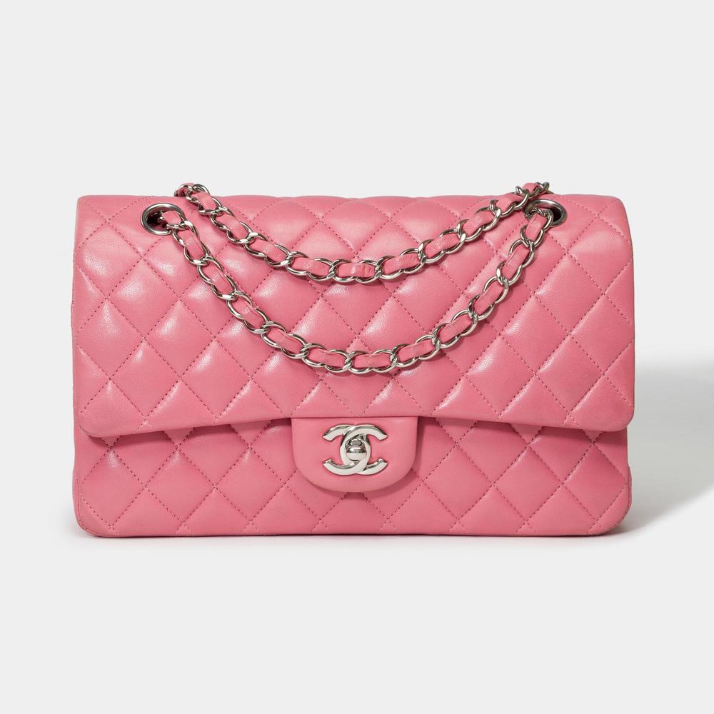 CHANEL Timeless double flap shoulder bag in Pink quilted lambskin leather, SHW - Picture 2 of 12